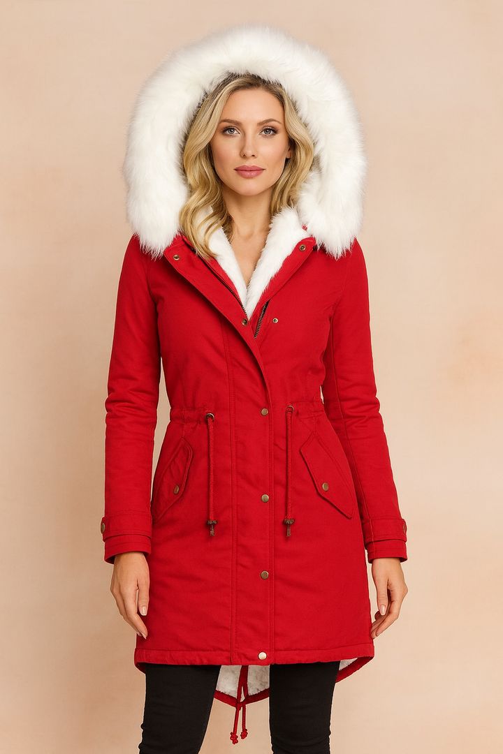 Warm women's insulated parka jacket, perfect for cold weather. Hooded long coat for daily wear & outdoor apparel.