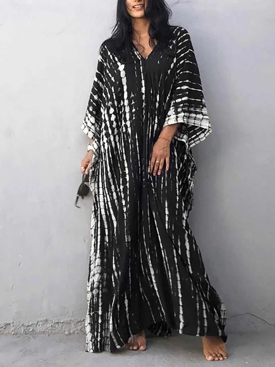 Printed Janne caftan maxi summer dress, offering a comfortable bohemian look.