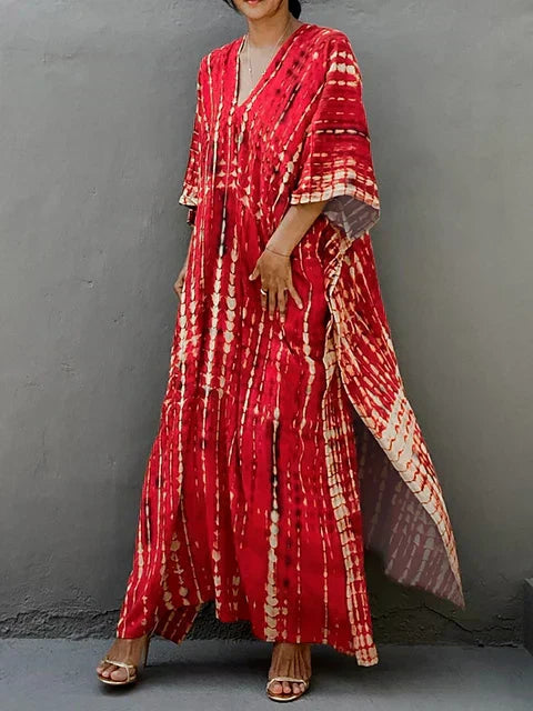 Printed caftan maxi summer dress for women, great for beach or casual wear.