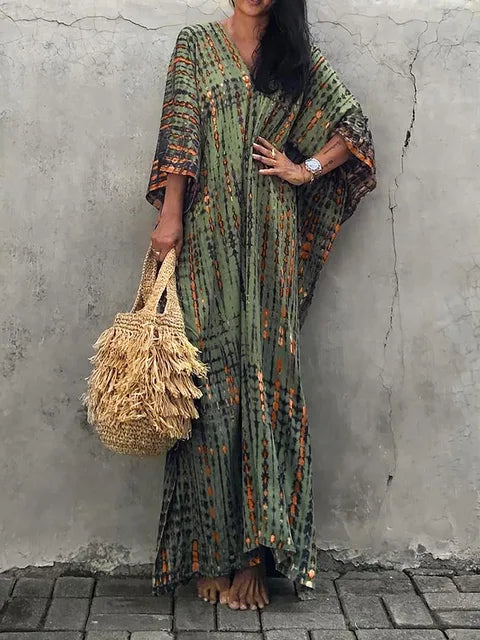 Loose fit women's Janne caftan maxi summer dress, perfect for bohemian style.