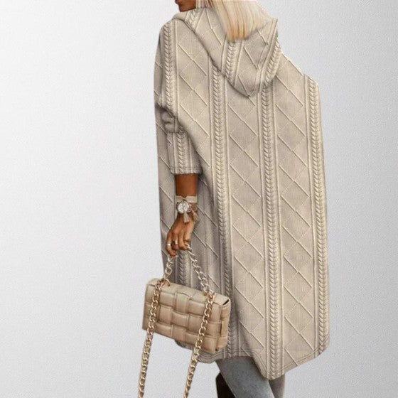 Casual extended length women's hooded cardigan, perfect outerwear for cooler weather