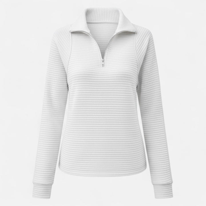 Women's knit sweater with a versatile zipper stand-collar, perfect for fall fashion.