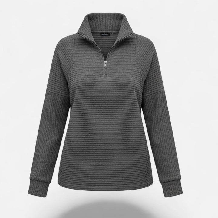 Women's versatile knit sweater with a half-zip stand-collar, ideal for everyday wear.