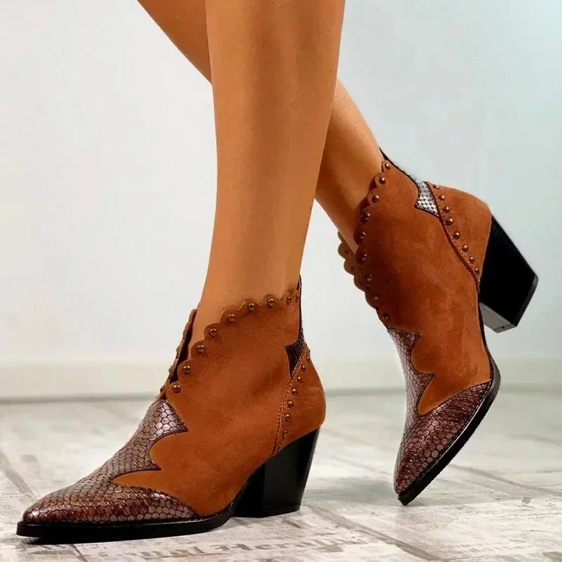 Elegant women's lace-up cowboy boots, pointed toe design, offering comfortable western style & versatile fashion.