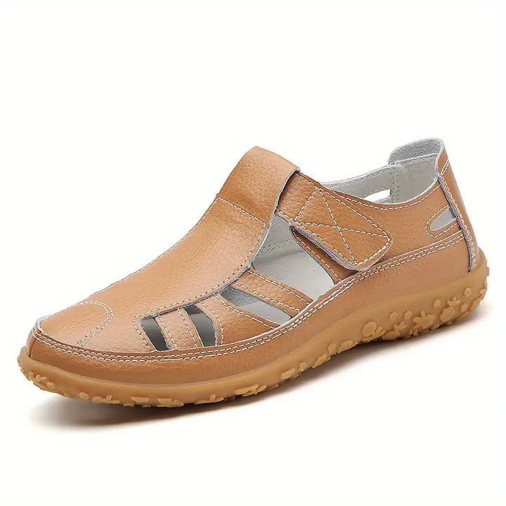 Essential women's comfort sandals: adjustable Velcro, soft leather, ideal for summer casual & walking.