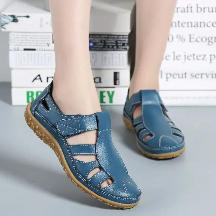 Adjustable women's Velcro sandals in leather, ensuring a custom, comfortable fit for walking & casual wear.