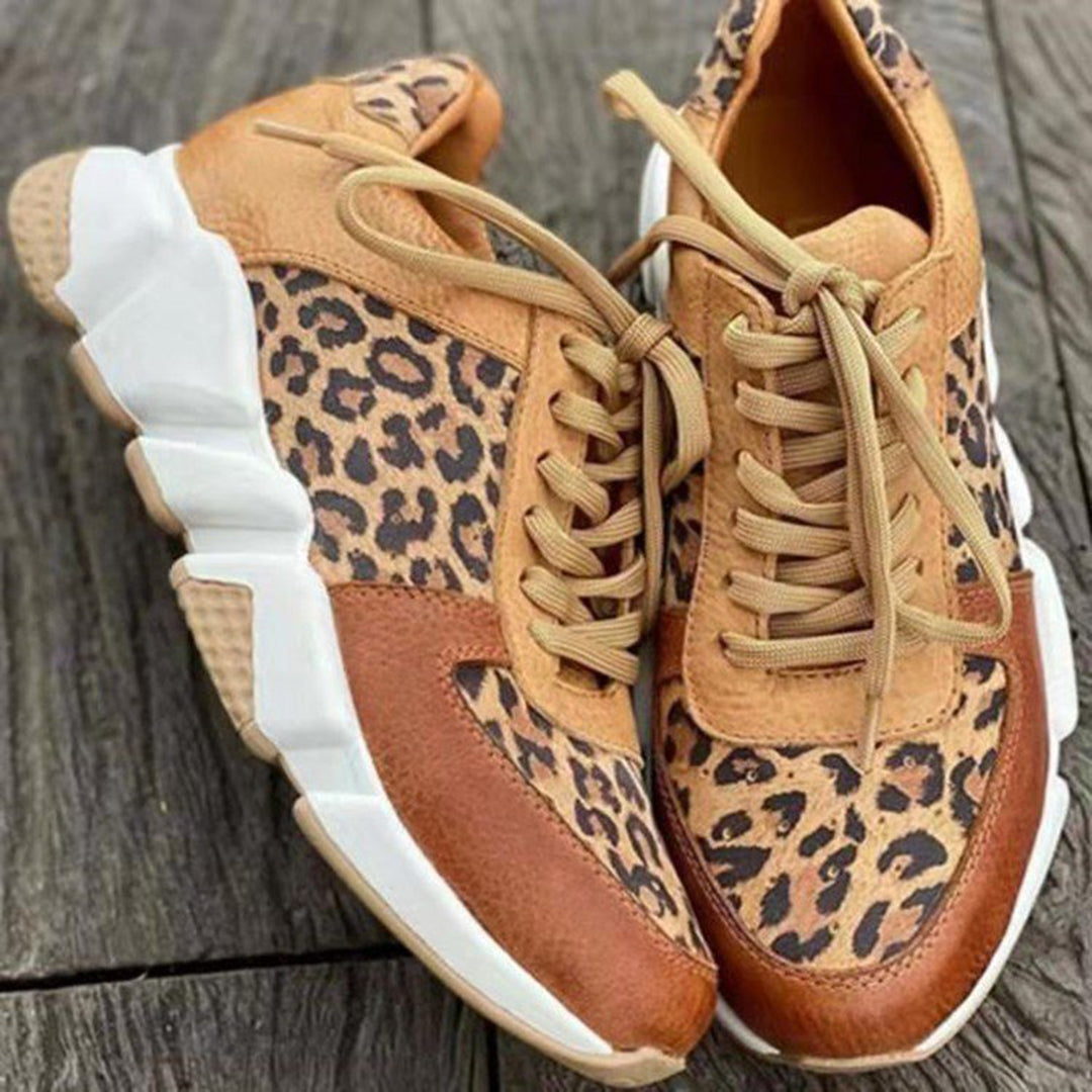 Women's leopard print lace-up sneakers, stylish and comfortable for spring fashion