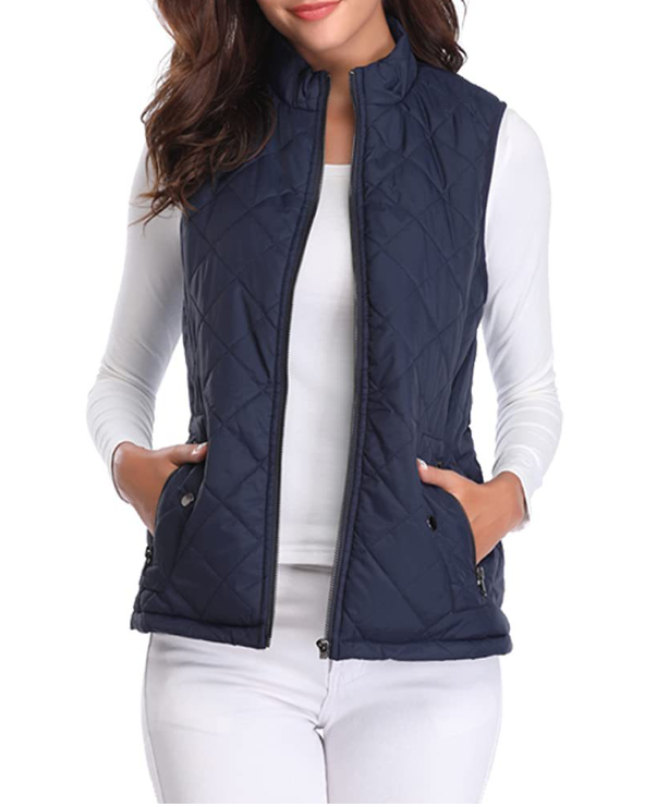 Chic women's lightly padded vest, offering style and comfort for everyday layering and transitional fashion.