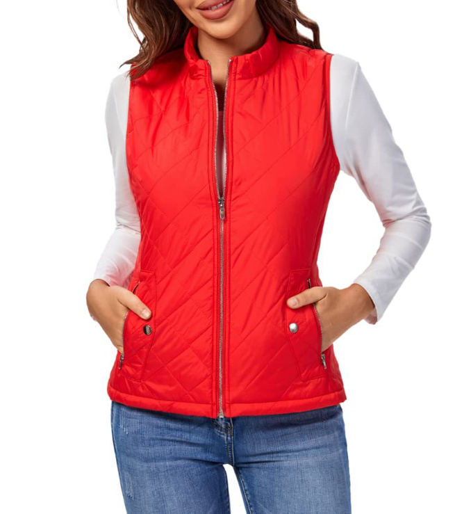 Women's stylish everyday vest, lightly padded for comfort and transitional outerwear layering.