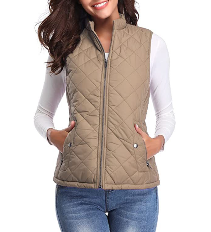Stylish women's everyday vest, lightly padded for fashionable autumn/spring outerwear and layering.