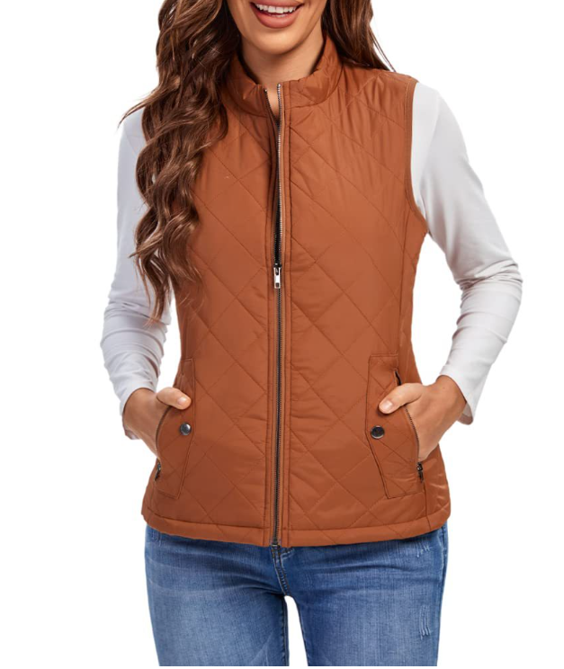 Comfortable women's padded vest, a stylish & cozy everyday outerwear piece for cool weather layering.