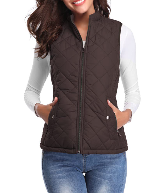Spring essential: women's stylish padded vest, perfect for comfortable everyday layering & outerwear.