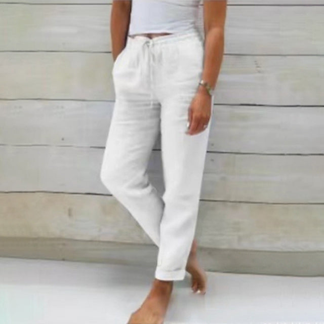 Stylish women's lightweight drawstring pants for summer, offering a relaxed fit and easy casual fashion.
