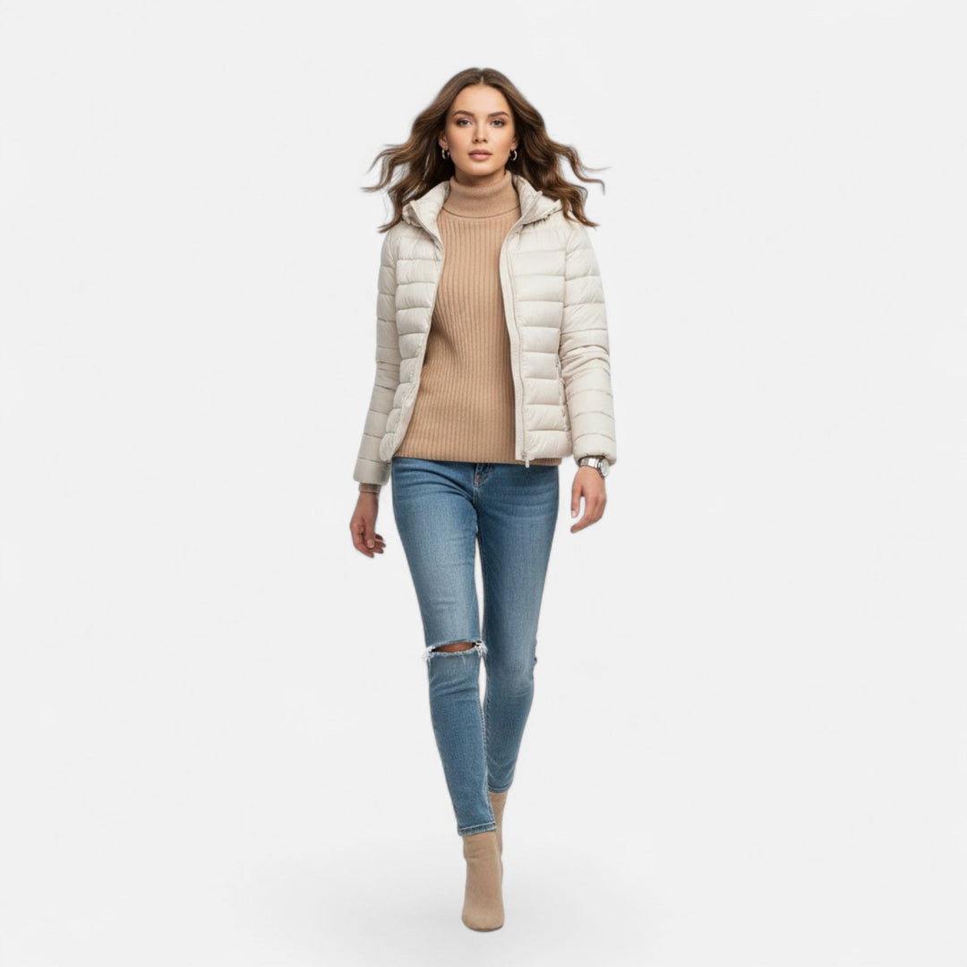 Women's autumn/winter insulated coat, lightweight & warm, designed for comfortable cold weather.