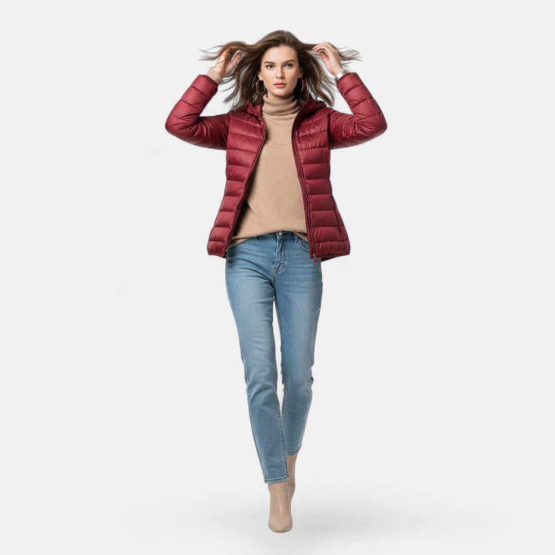 Women's warm insulated winter jacket, lightweight, slim-fit, ideal for autumn/winter outerwear.