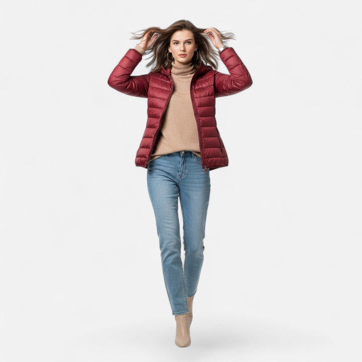 Women's warm insulated winter jacket, lightweight, slim-fit, ideal for autumn/winter outerwear.