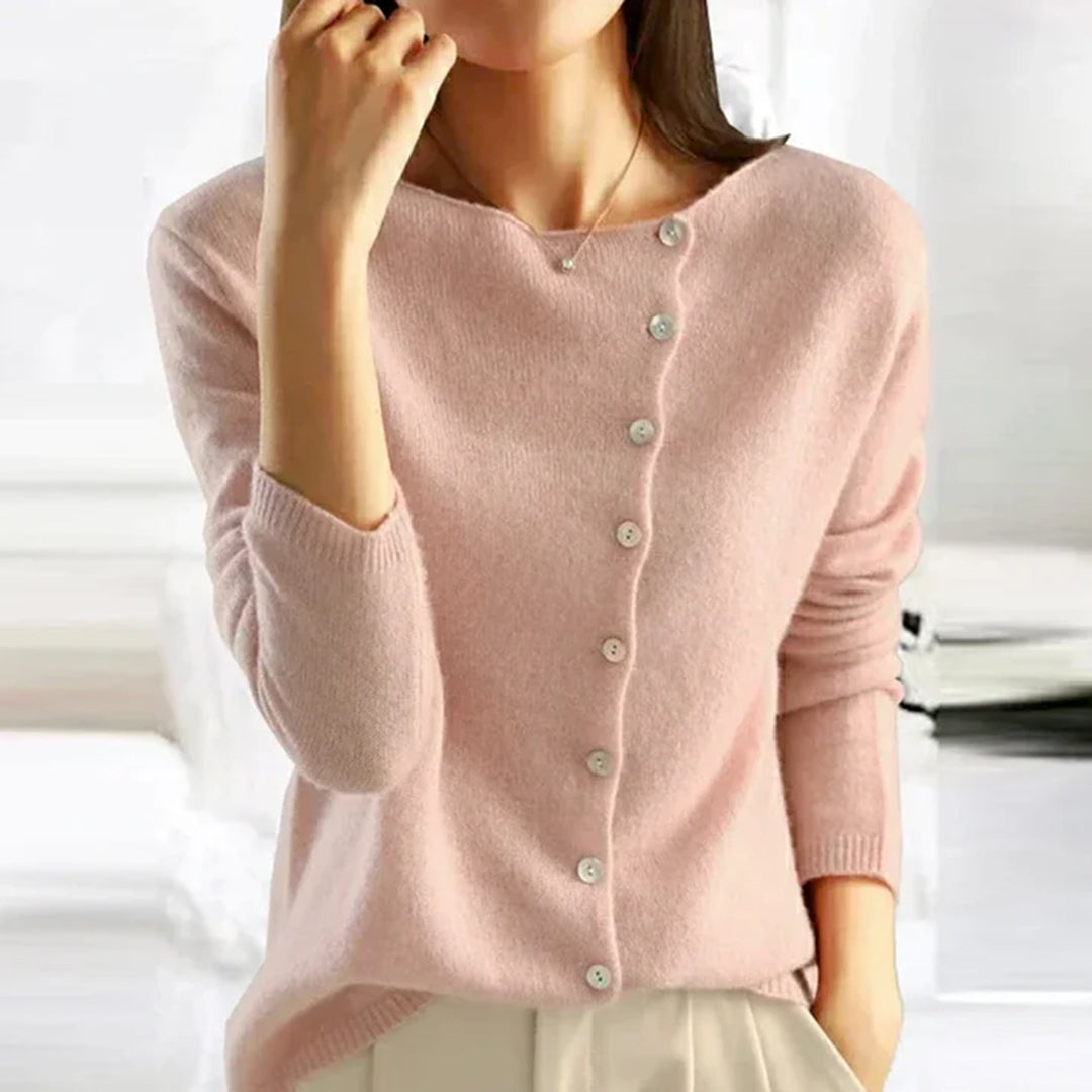 Women's lightweight knit cardigan in black with subtle button detail, perfect for fall fashion.