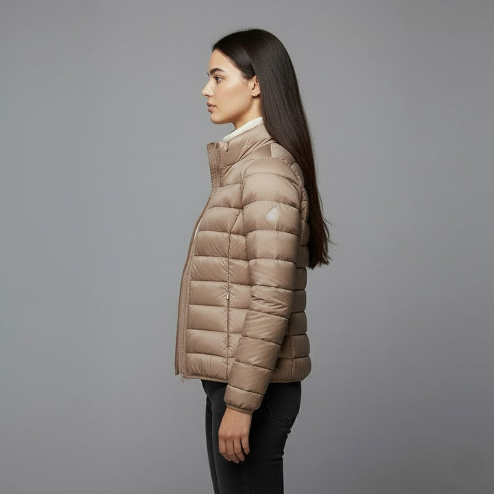Casual winter outerwear: women's lightweight hooded puffer jacket in blue