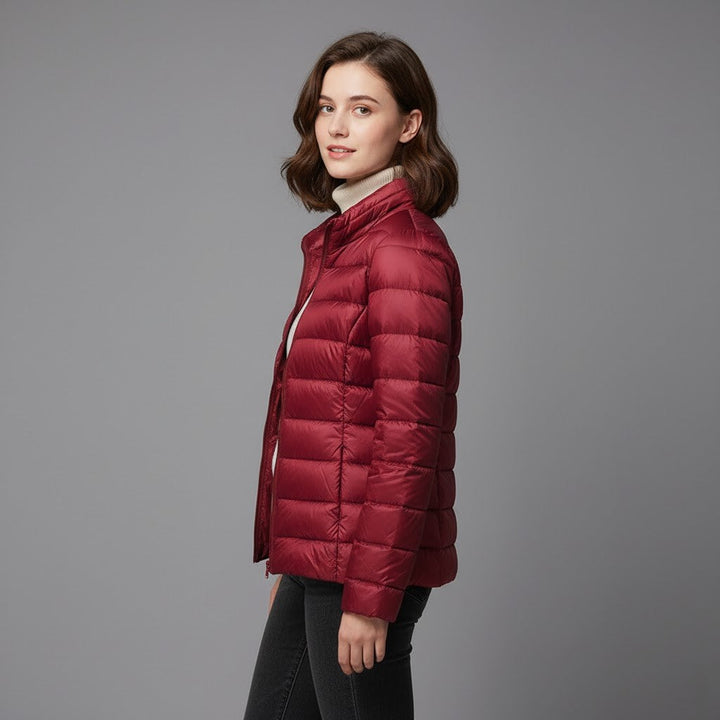 Insulated women's jacket for cold weather, a lightweight and versatile puffer style