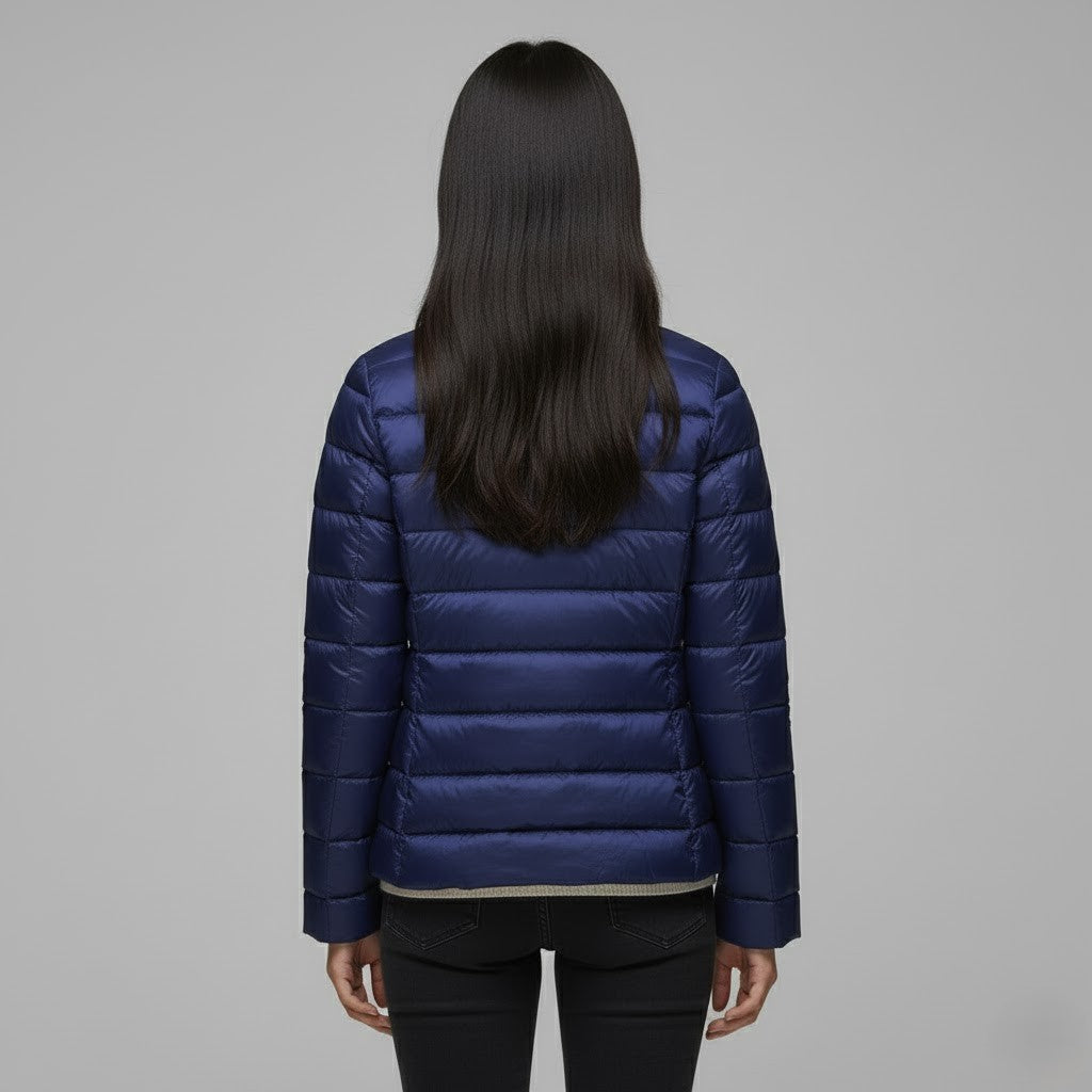 Winter outerwear: women's insulated jacket with stand collar, ideal for cold weather
