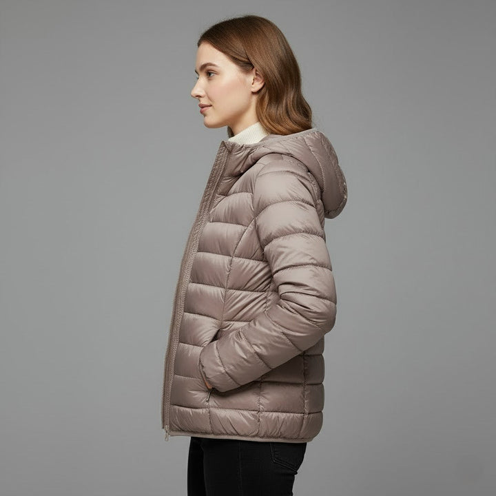Stylish women's outerwear: a comfortable lightweight puffer jacket with stand collar