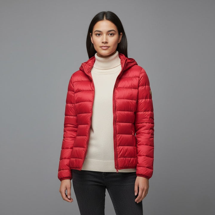 Women's hooded puffer jacket, providing excellent protection against wind and cold