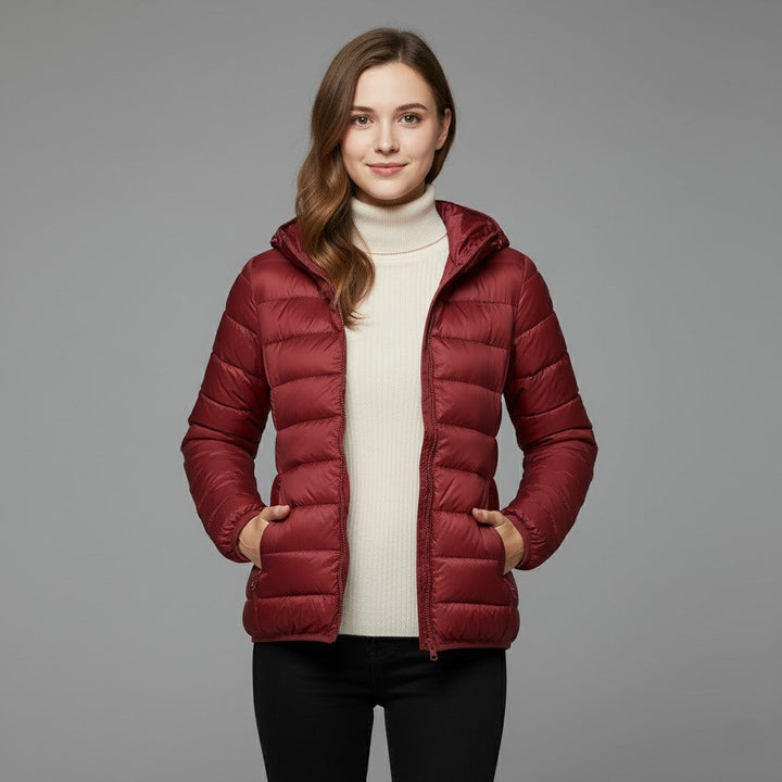 Hooded puffer jacket for women, designed with attention to detail and comfort