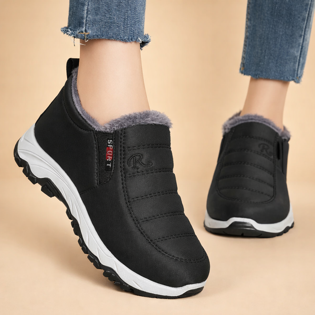 Comfortable red lightweight slip-on winter boots for women, perfect for easy on-the-go casual cold weather style.