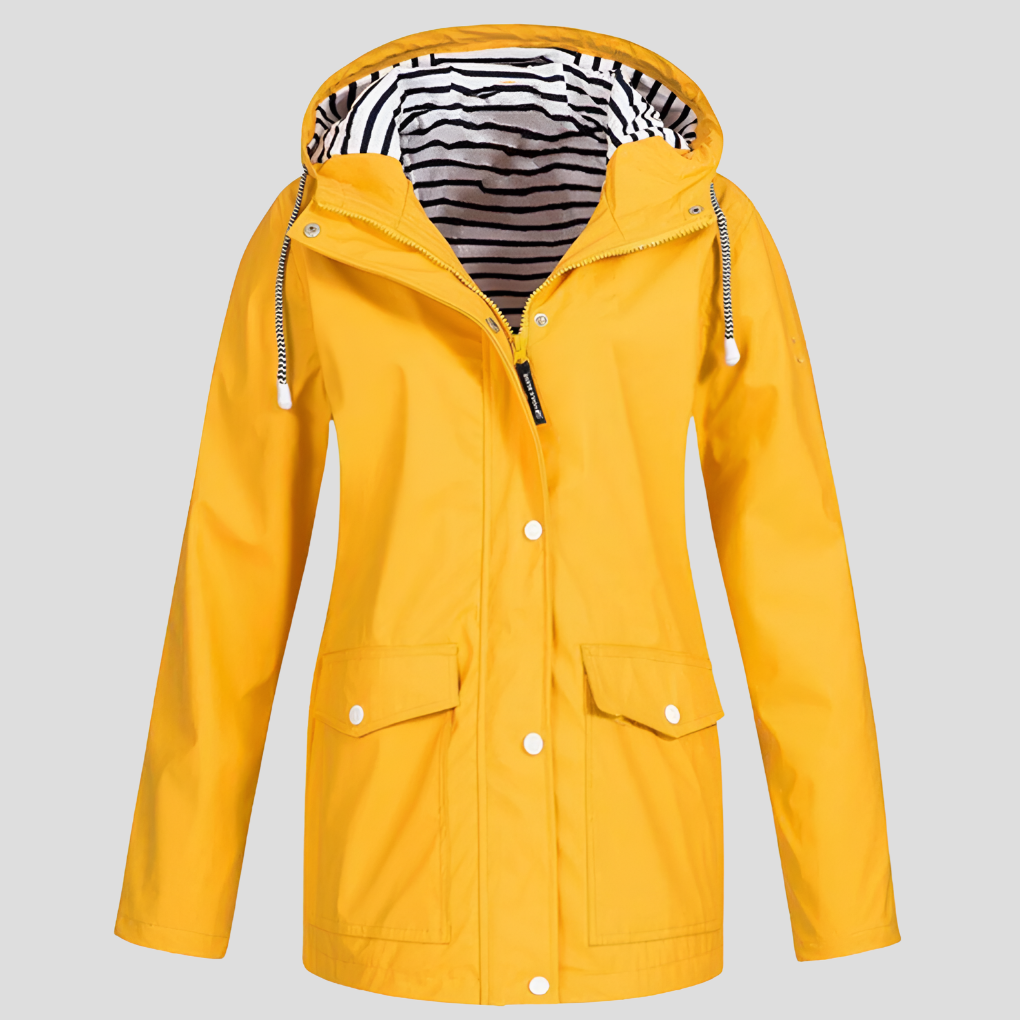 Women's lightweight water-resistant hooded jacket in navy, perfect for outdoor wear.