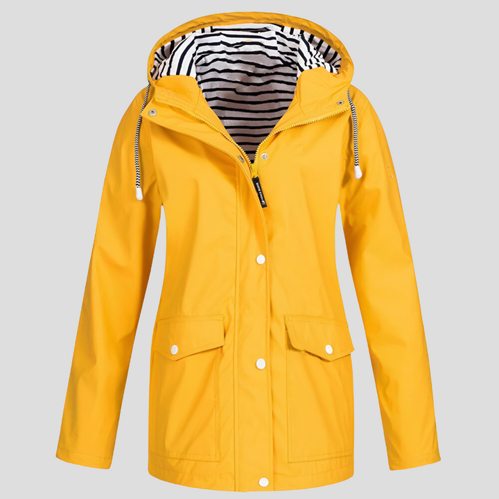 Women's lightweight water-resistant hooded jacket in navy, perfect for outdoor wear.