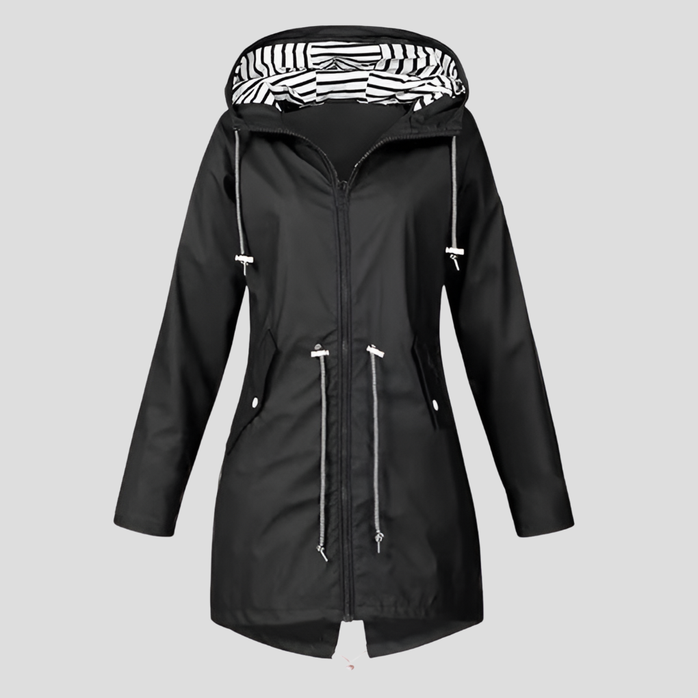 Stylish women's lightweight hooded raincoat in a vibrant red, perfect for activewear and travel.