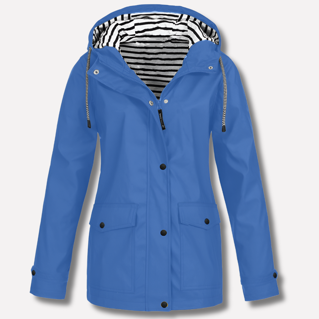 Stylish women's lightweight jacket with hood, suitable for various outdoor activities.