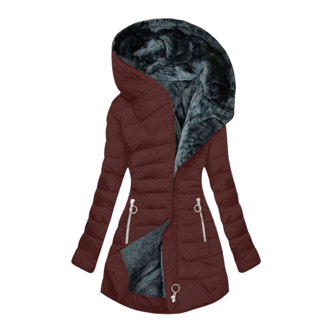 Women's lightweight waterproof outdoor coat, fall fashion, with hood, purple, activewear.