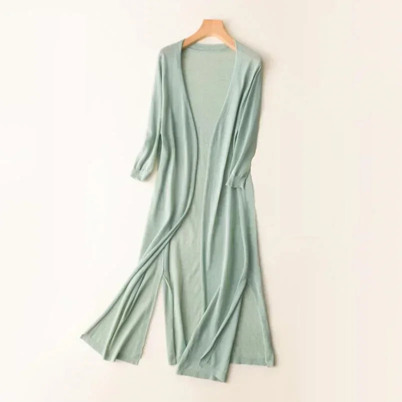 Stylish long open front cardigan for women, a versatile layering piece for all seasons.