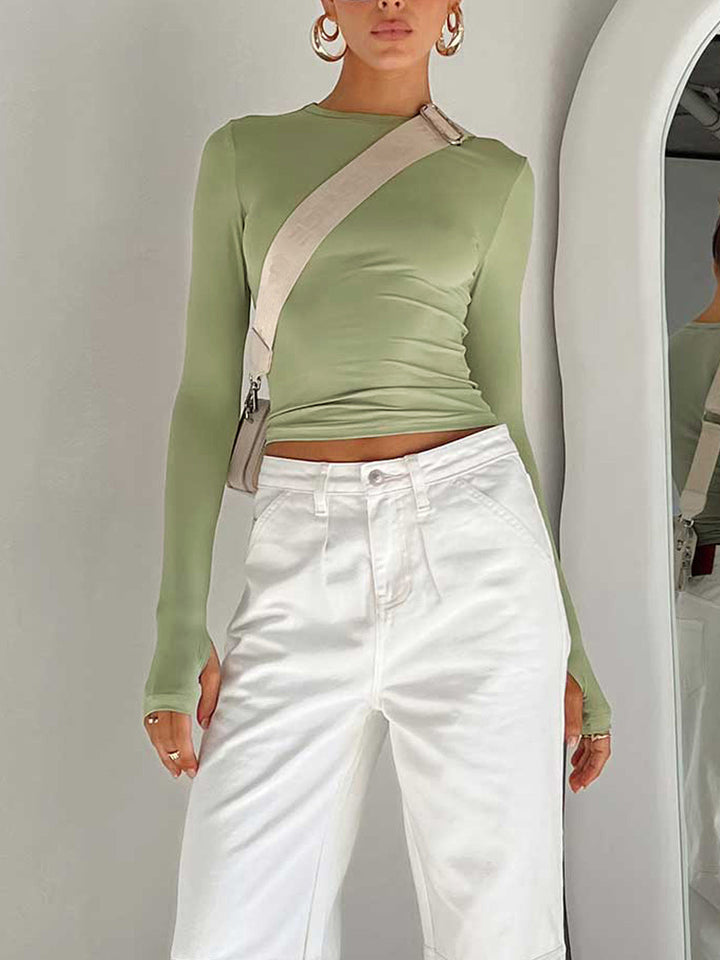 Casual round neck long sleeve crop top for women, a versatile summer fashion essential