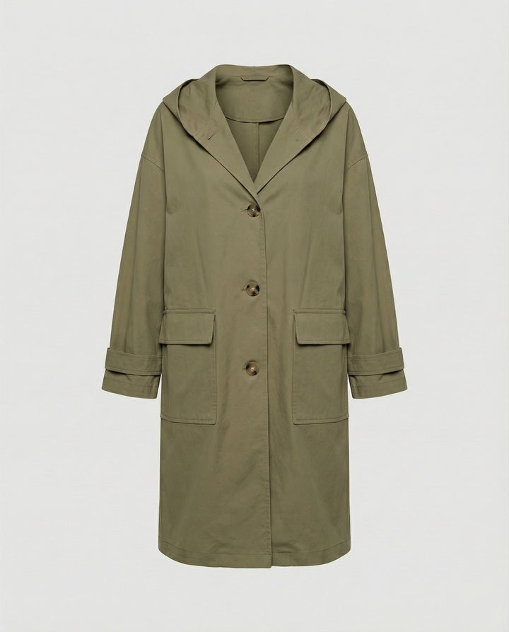 Classic long women's trench coat. Waterproof & windproof design offers elegant, chic protection for all seasons & weather.