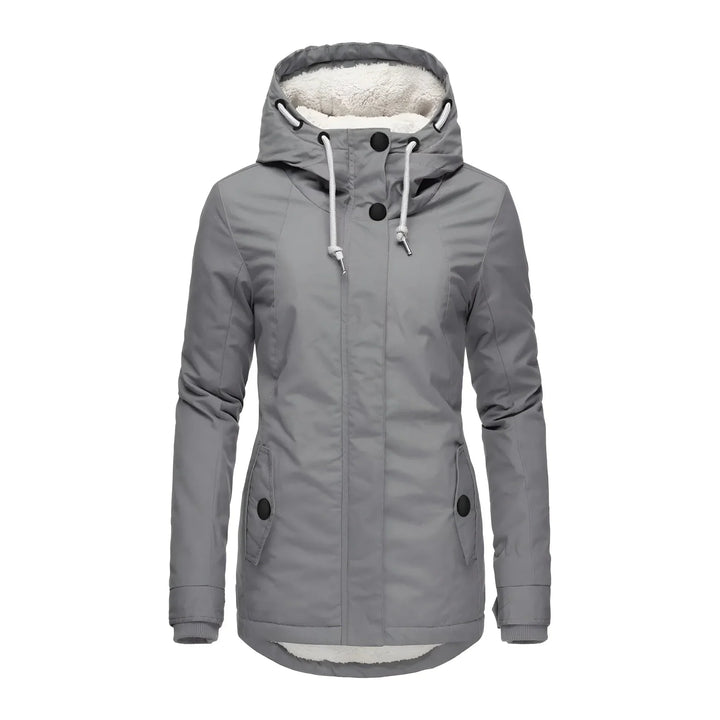 Women's long waterproof winter coat, fleece-lined for warmth, ideal outerwear protection.