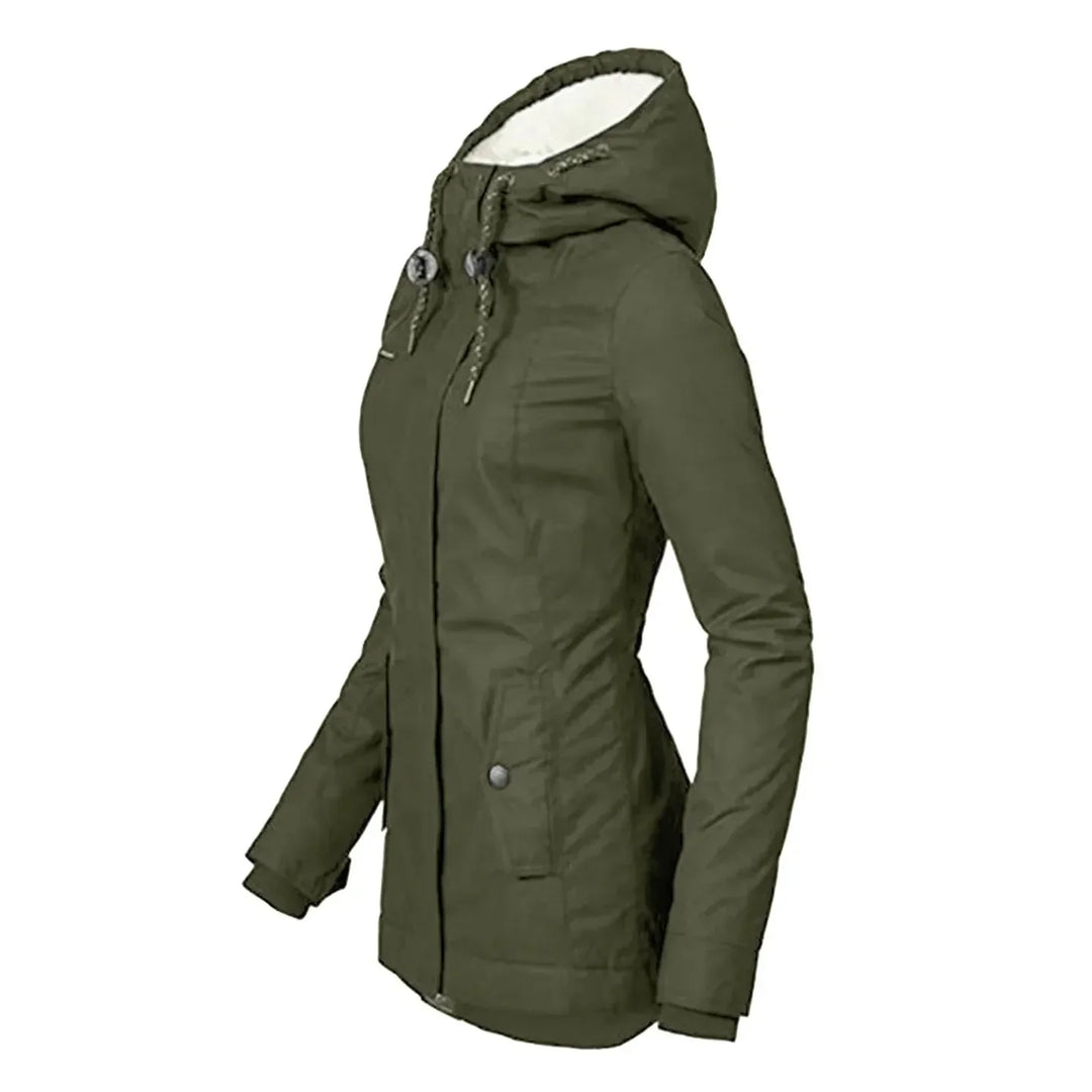 High-performance women's long waterproof winter coat, exceptionally warm with fleece.