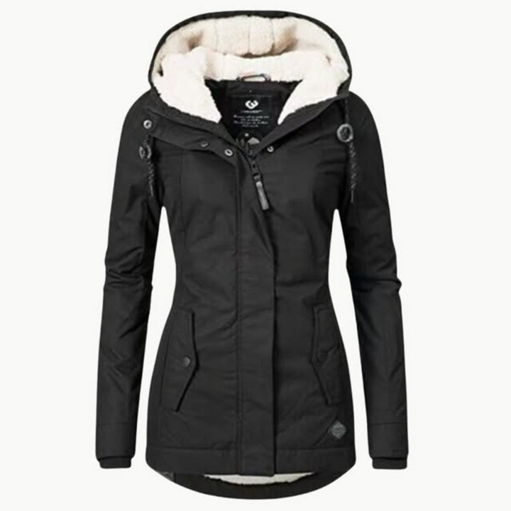 Durable women's long waterproof coat, essential winter outerwear with fleece.