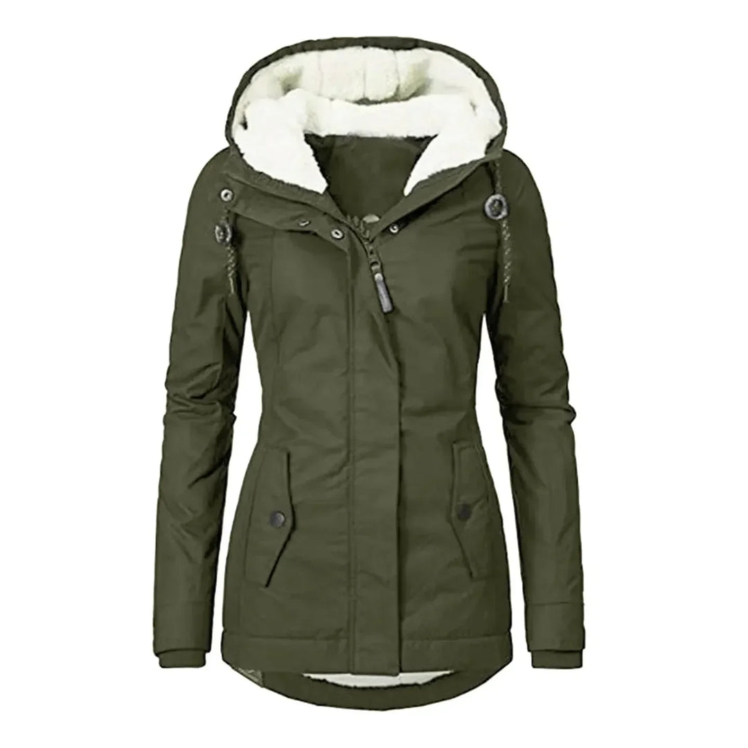 Women's long winter coat featuring a waterproof shell and soft fleece lining.