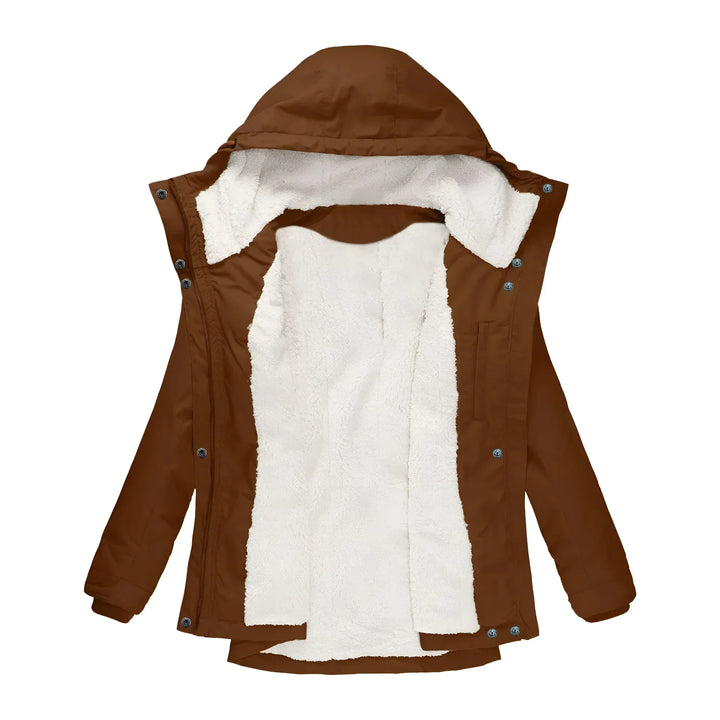Practical women's long warm jacket, waterproof and fleece-lined for ultimate protection.