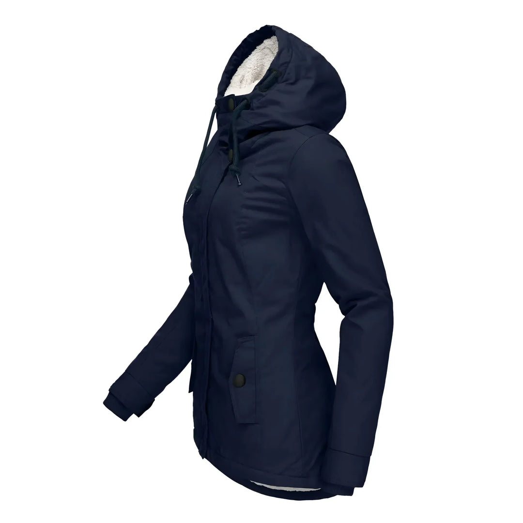 Chic women's long winter coat, fully waterproof with a comfortable fleece interior.