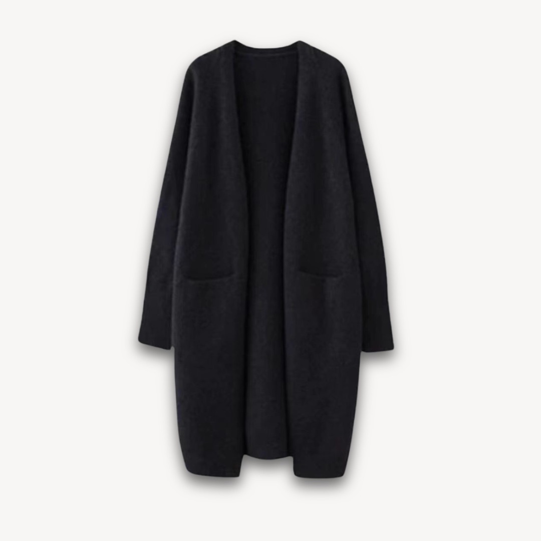 Soft knit women's longline cardigan, an ideal open-front top for versatile spring and summer wear.