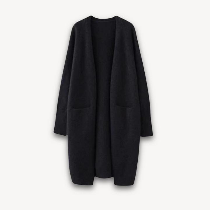 Soft knit women's longline cardigan, an ideal open-front top for versatile spring and summer wear.