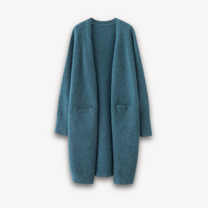 Stylish women's spring knit longline cardigan with an open front for comfortable, casual layering.
