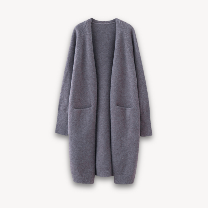 Fashionable women's longline cardigan, a soft spring knit open-front piece for everyday comfort.