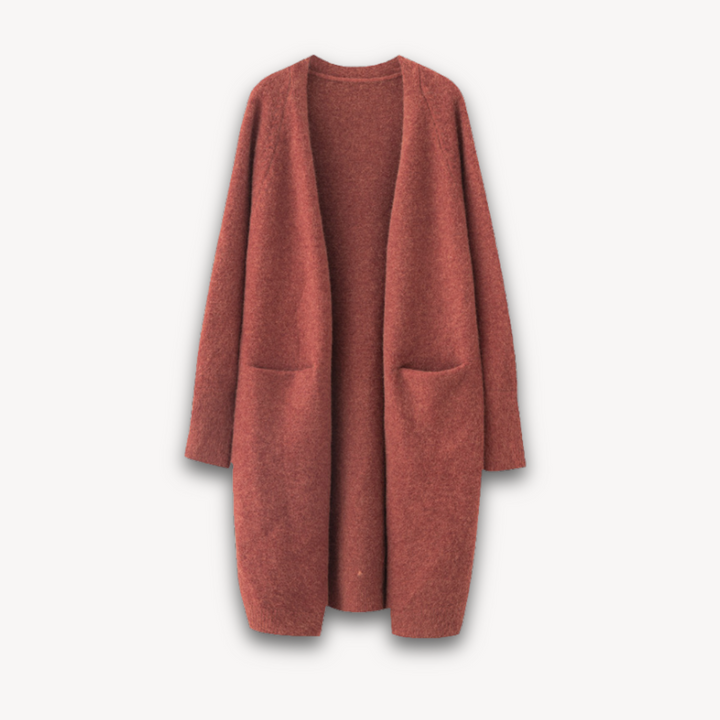 Lightweight women's open-front longline cardigan in a spring knit, perfect for adaptable casual fashion.