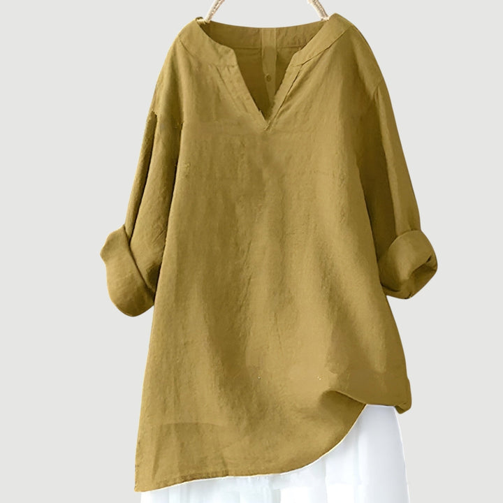 Close-up of the fabric of a breathable women's blouse, emphasizing its comfort