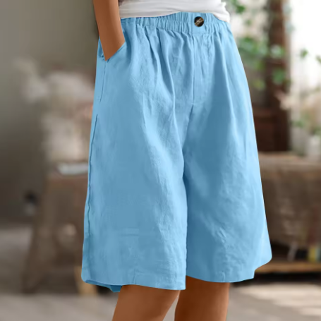 Close-up of the elastic waistband on women's loose fit casual shorts, emphasizing comfort.