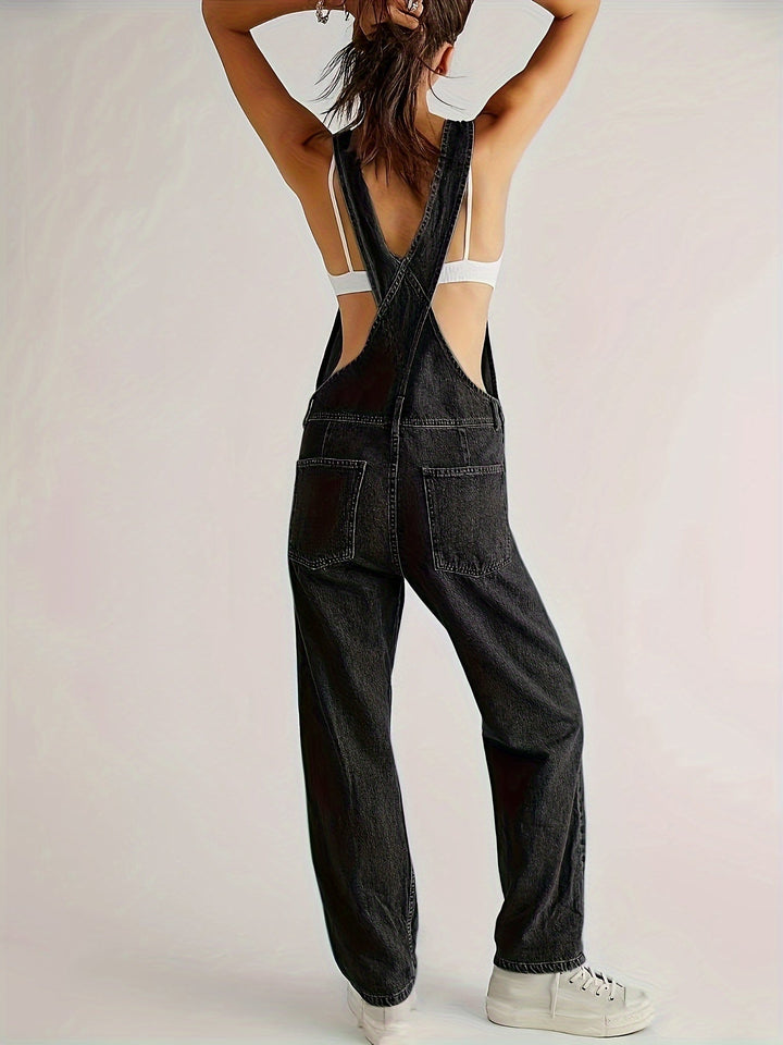 Women's denim dungarees with a white t-shirt, a classic casual outfit for versatile wear.